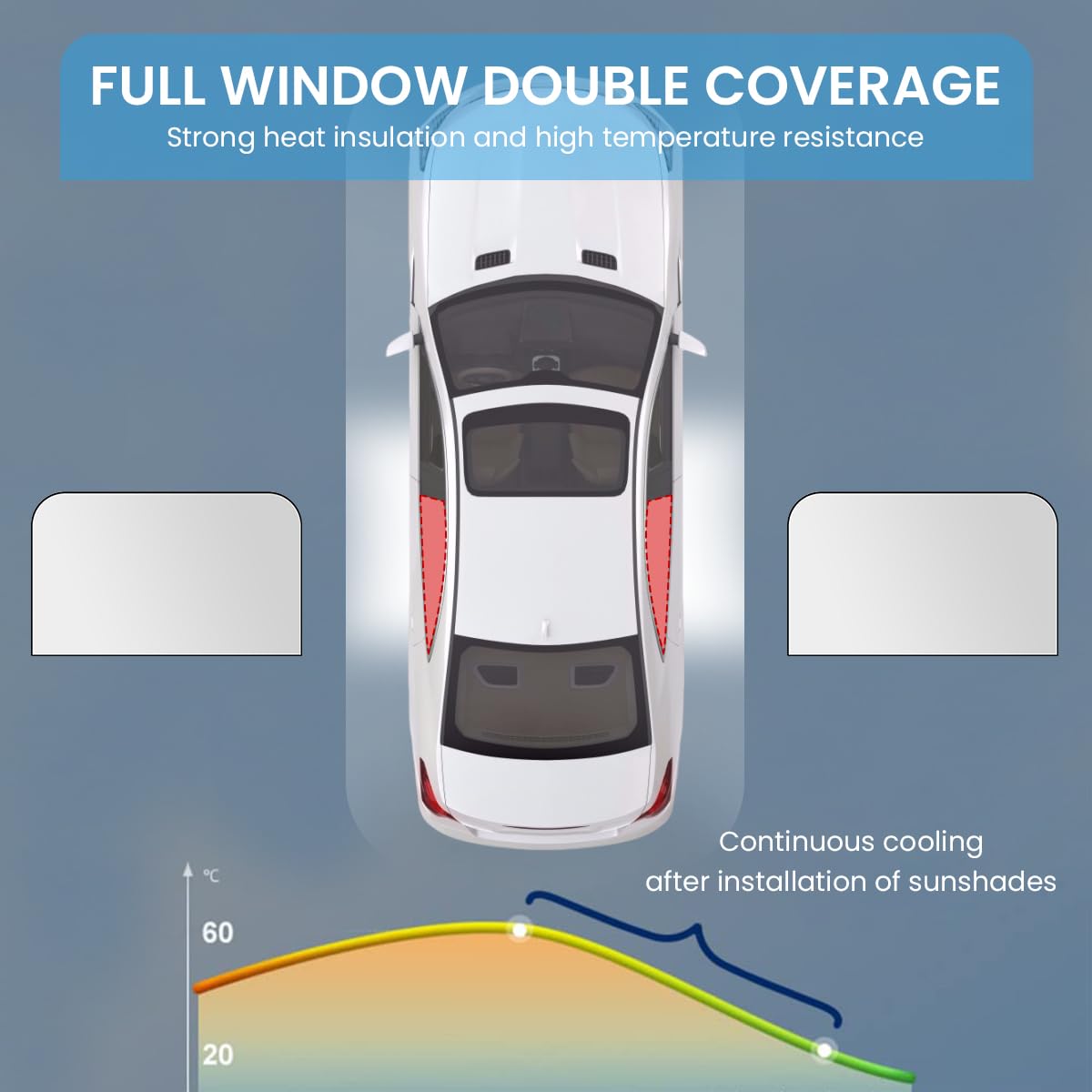 STHIRA Car Window Sun Shade for UV Protection 31x19.6 in featuring 10 Magnetic Holders|Titanium Silver Cloth