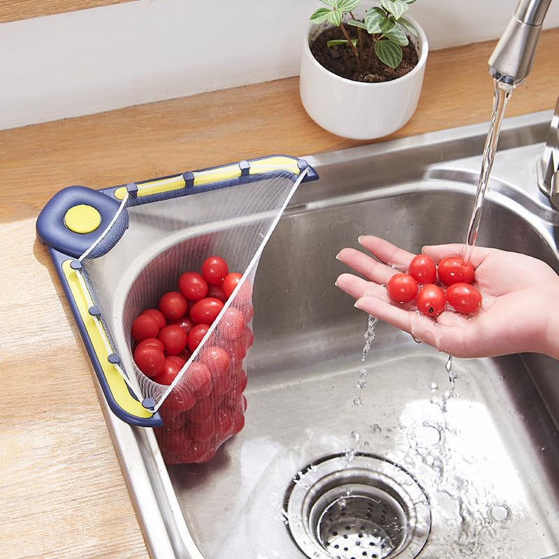 HASTHIP Kitchen Sink Strainer With 50Pcs Filter Mesh Bags Self Adhesive Folding Sink Strainer Dish Cloth Rack Metal Modern Kitchen Sink Edge Disposable Residues Strainer