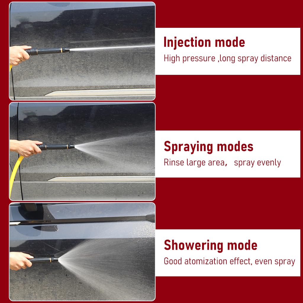 Supvox Garden Hose Nozzle Kit with 3Pcs PVC Hose Quick Connector, Copper Plated Alloy Nozzle Water Spray Gun Adjustable Water Pressure Hose Nozzles for Car Bike Wash Garden Irrigation