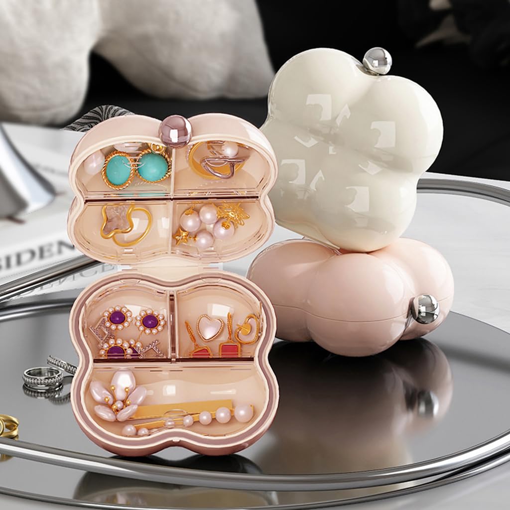 MAYCREATE Travel Jewelry Case for Women featuring 7 Compartments with 3 Layer Sealing | Pink Cloud Shaped Portable Organizer