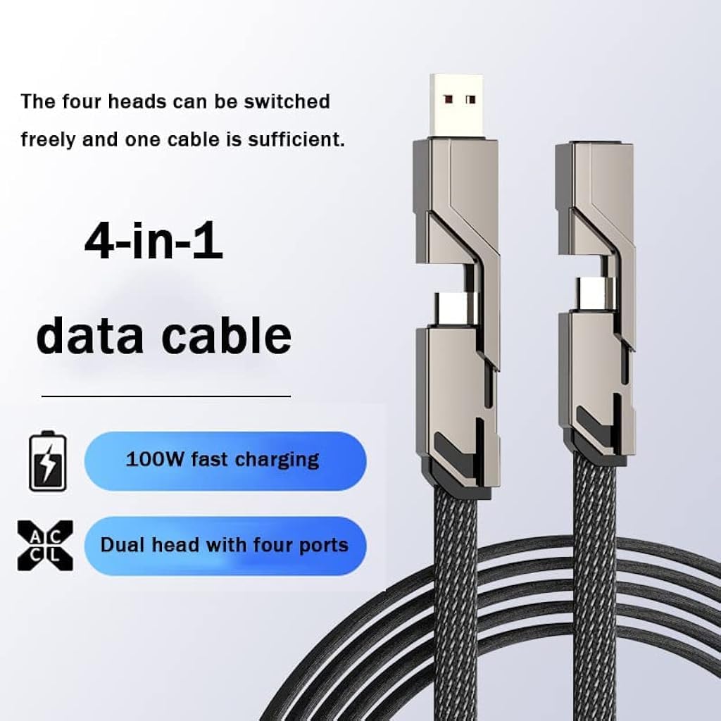 Verilux® 4 in 1 USB Cable, 4.9Ft USB A/Type C To Type C Light-Ning 100W Fast Charging Cable Nylon Braided Compatible With iphone 12/13/14, Samsung Galaxy, Laptop, PC, HTC, Oneplus