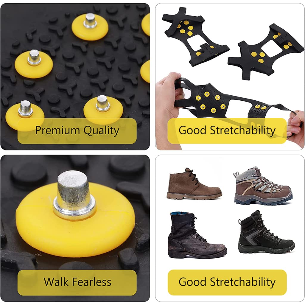GUSTAVE Ice Cleats for Shoes and Boots featuring 10 Replaceable Spikes with TPR Rubber | 2PCS Set for Men and Women Walking on Snow and Ice