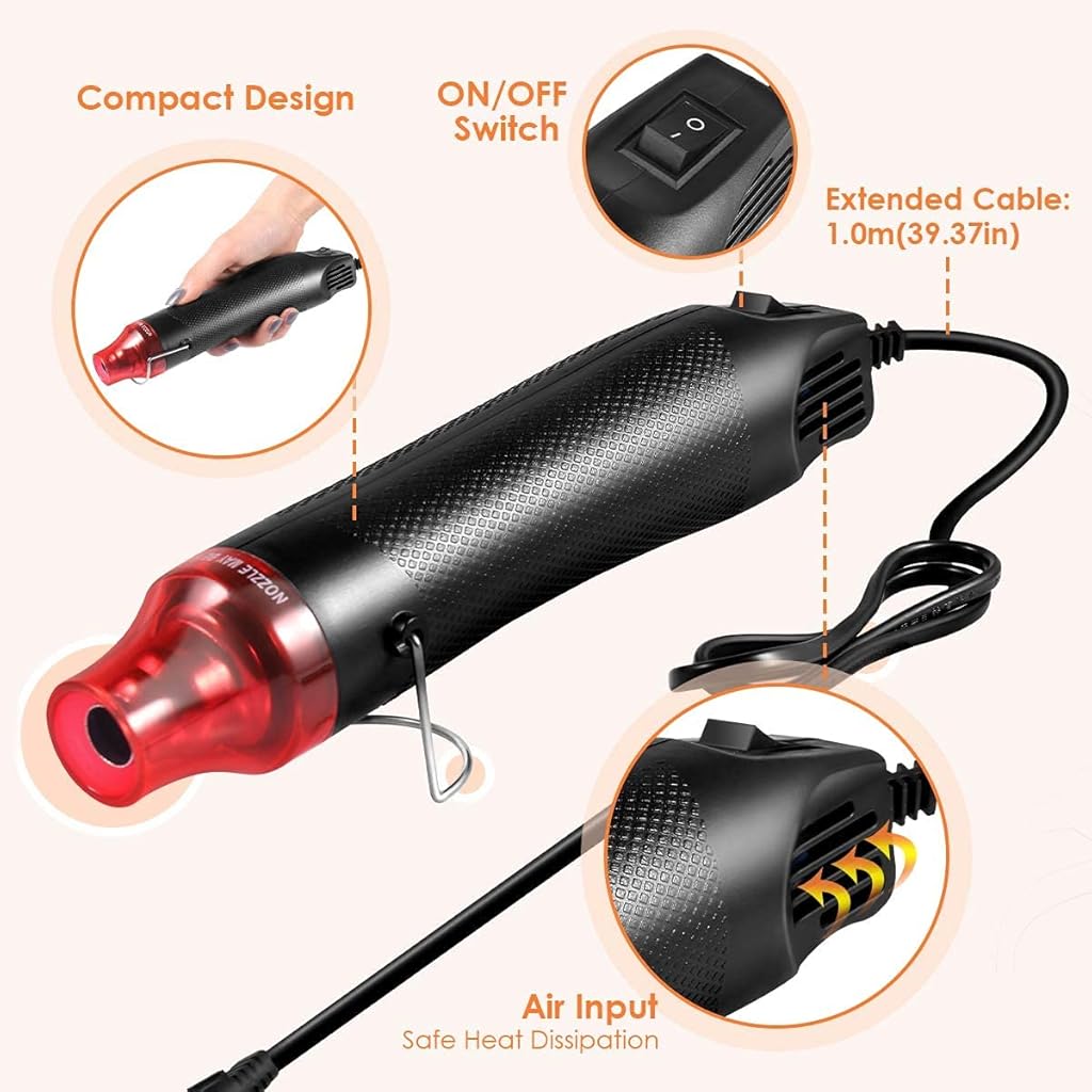 HASTHIP® Handheld Mini Heat Gun 300W Hot Air Multi-Function Electrical Tool for DIY Embossing Shrink Wrapping Drying Paint EU Plug 2 PCS