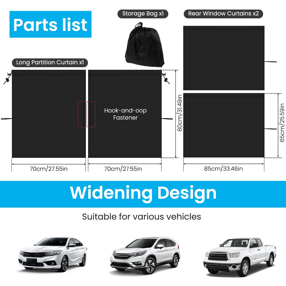 STHIRA Car Blackout Curtain Divider 6PCS for Privacy with Tension Cords | SUV and Van