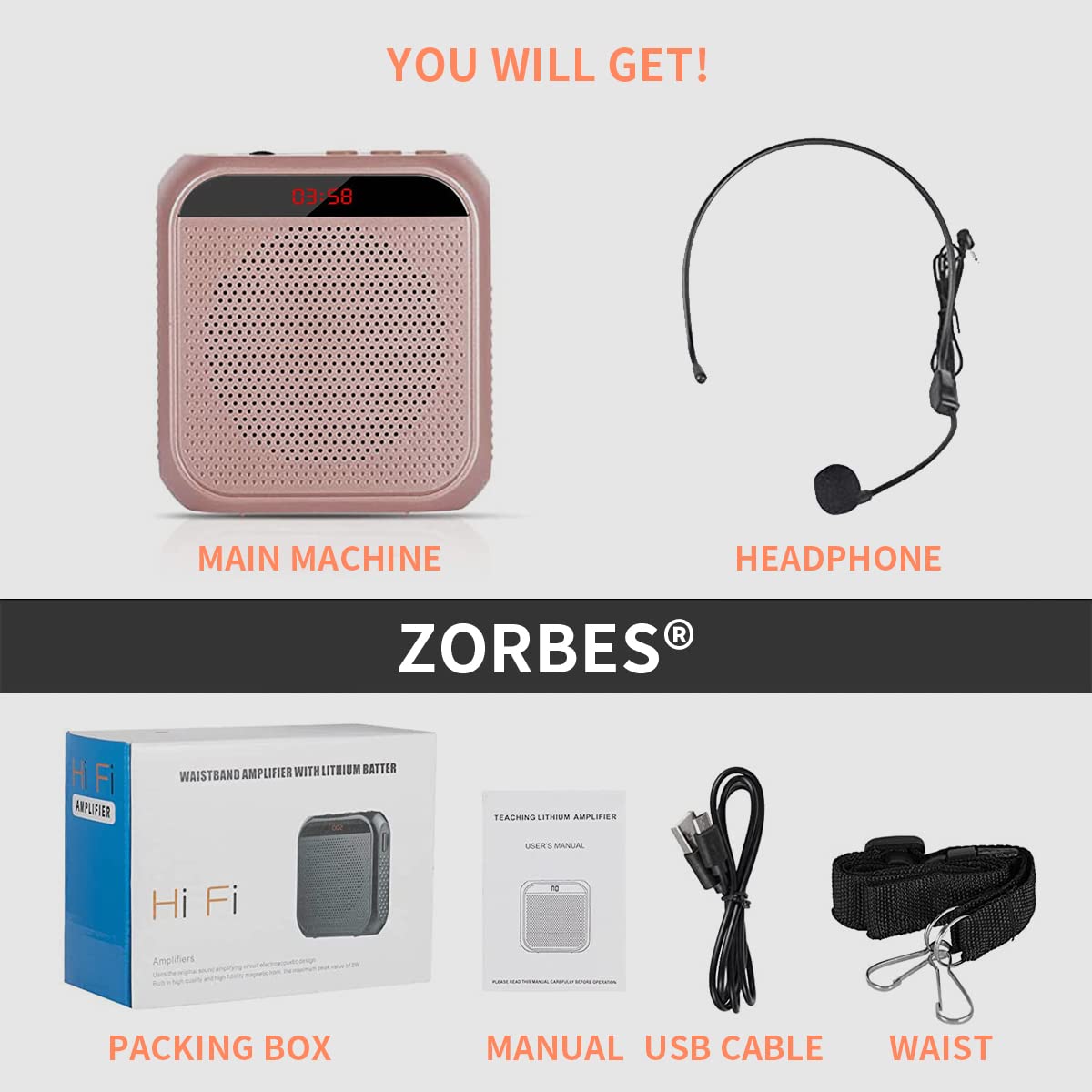 ZORBES Voice Amplifier for Teachers with 2200 mAh Rechargeable Battery and DSP Noise Reduction | Portable Microphone Headset Set