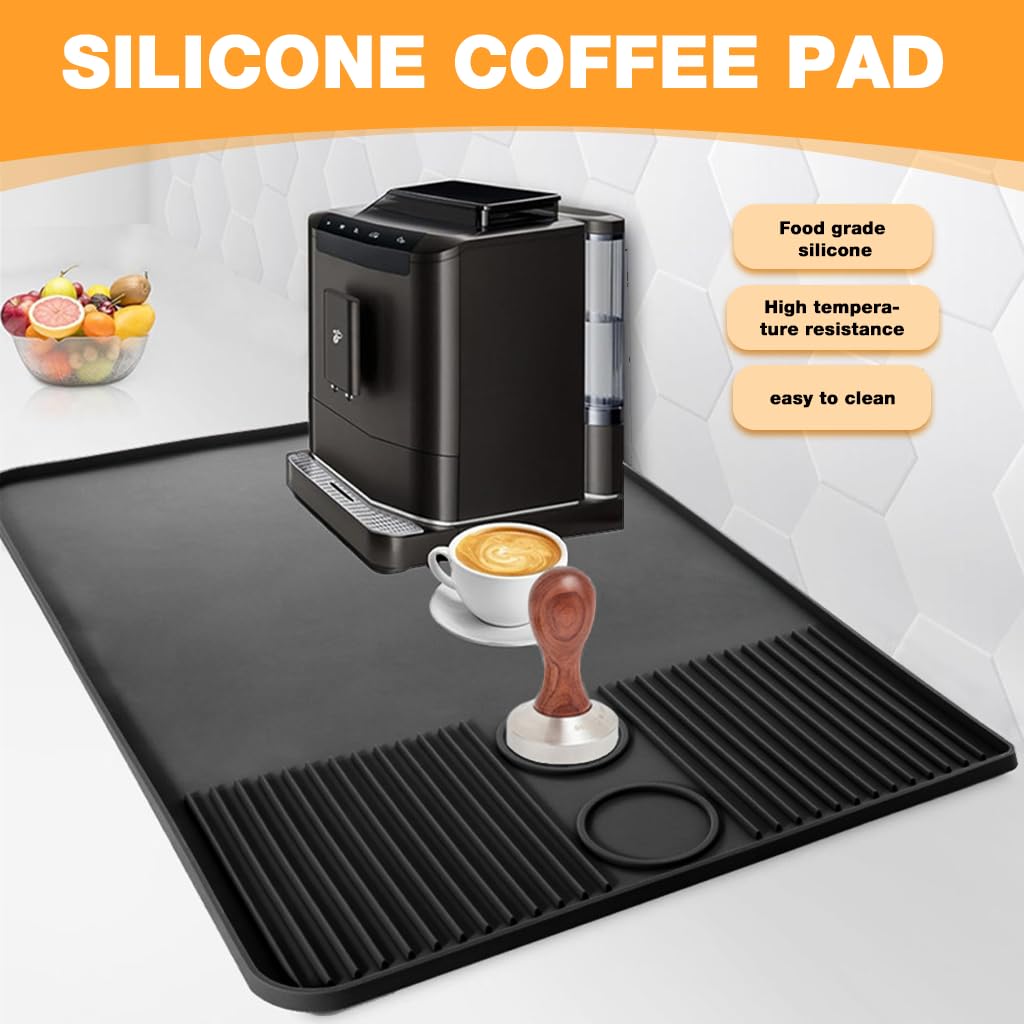 Supvox Silicone Water Absorbing Mat for Coffee Machine 40.5 x 60.9 cm with Dual Section Design | Quick Dry Non Slip Countertop Organizer