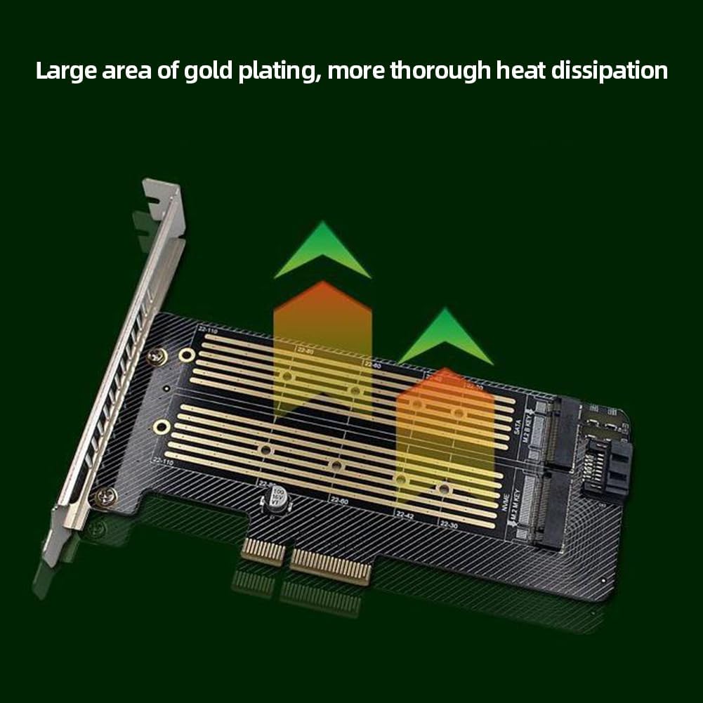 ZORBES M.2 NVMe & NGFF Dual SSD Adapter Card for PC Upgrades with Dual Heat Sinks | PCIe 3.0 32Gbps and SATA 6Gbps High-Speed Transfer