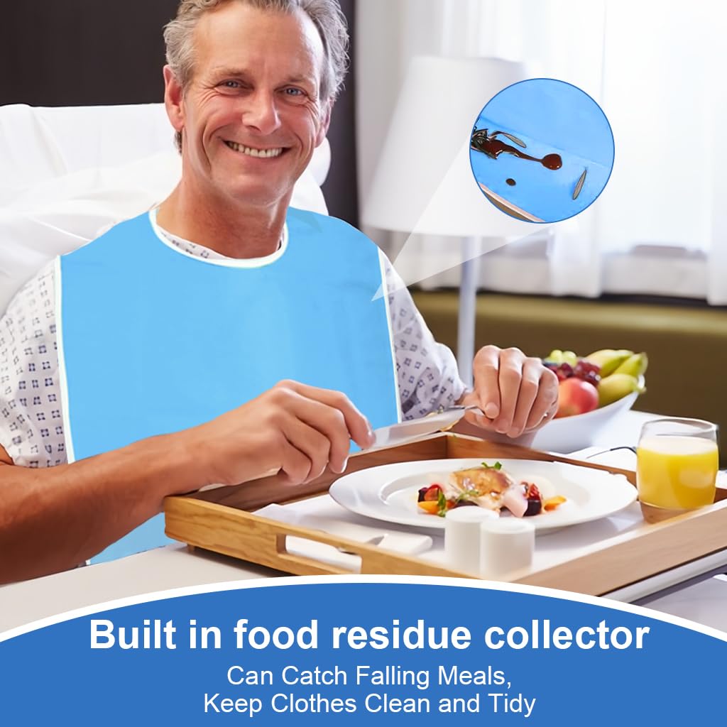 HANNEA Adult Bibs for Eating with Adjustable Tie Back and Waterproof Silicone | 2pc Reusable Elderly Care Essentials