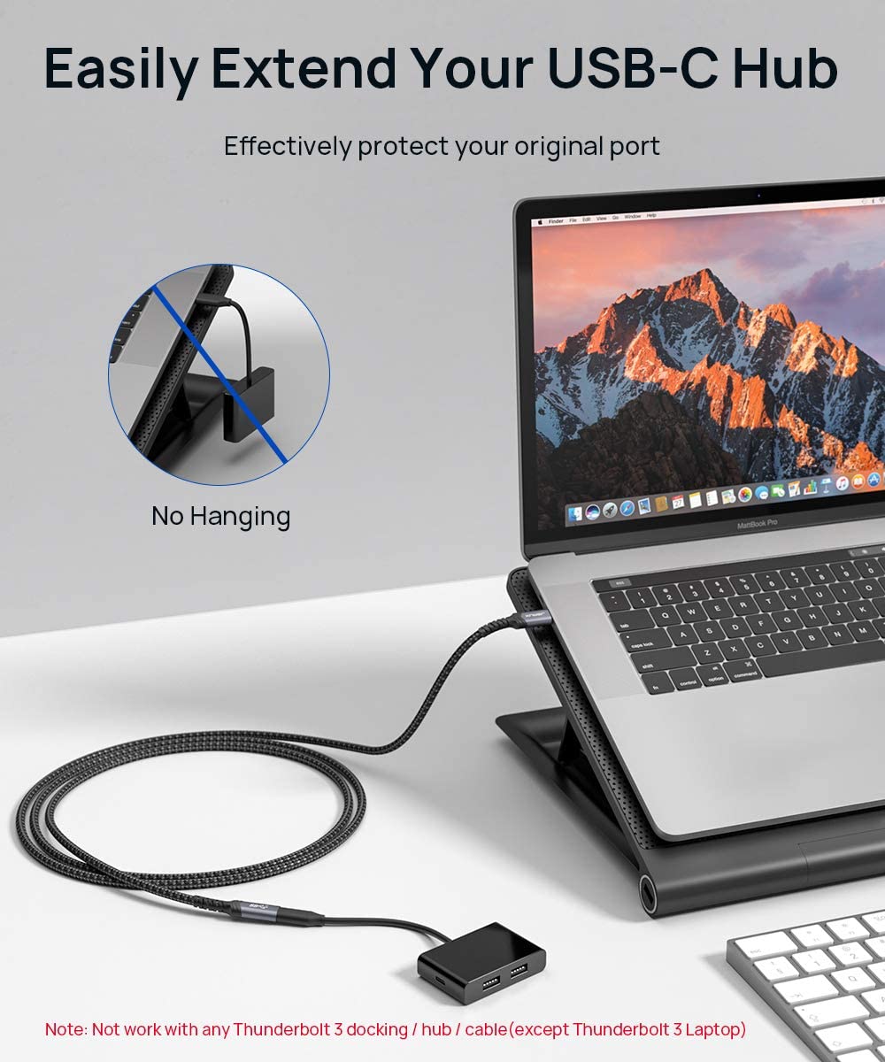 JSAUX Type C Extension Cable 6.5Ft for Fast Charging and 10Gbps Data | Metal Connectors