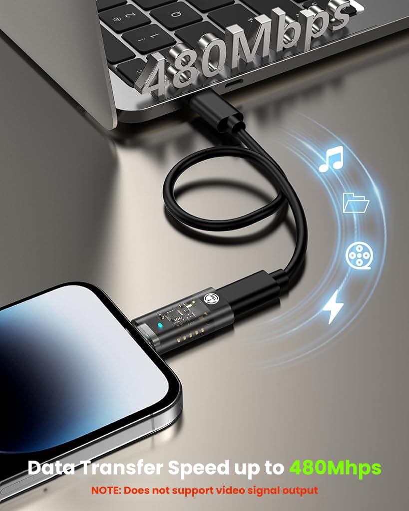 Verilux Type C to Lightning Adapter for iPhone featuring 35W PD Fast Charge and LED Indicator