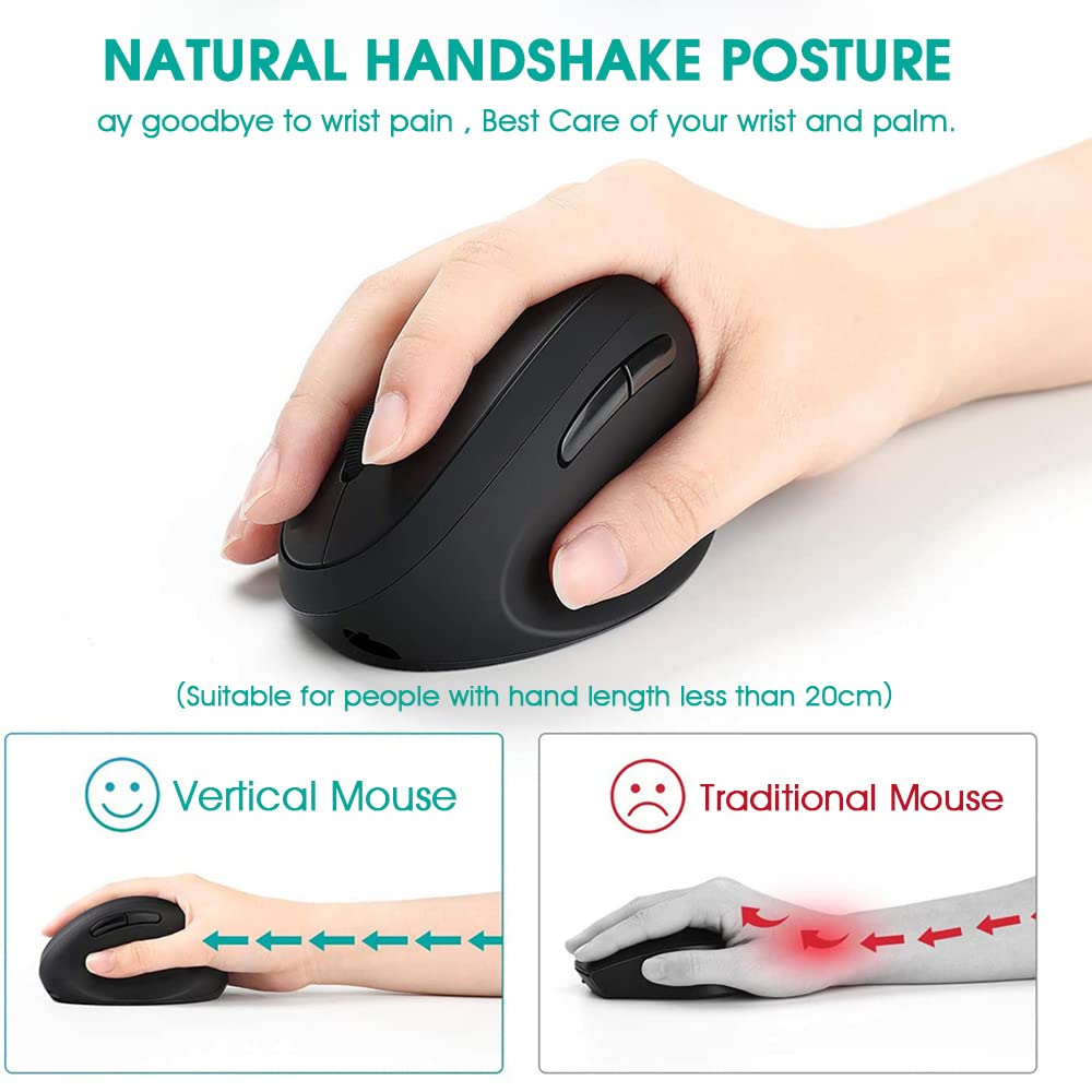 ZORBES® 2.4G Wireless Vertical Mouse for Reduce Wrist Pain Friendly to Hand, Ergonomic Rechargeable Wireless Mouse