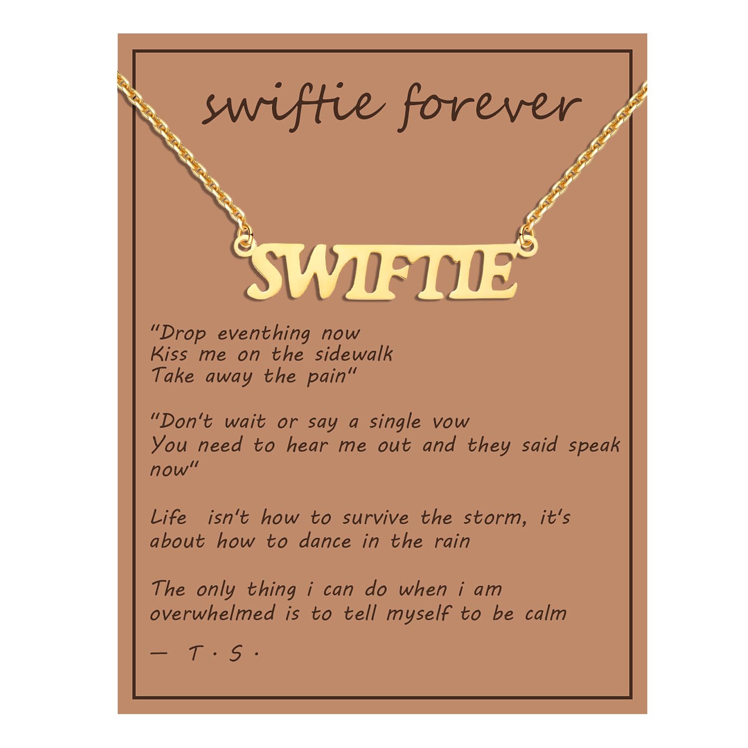 Venzina Taylor Necklace for Women featuring Swift Pendant in Gold Plated Stainless Steel | Gift for Fans