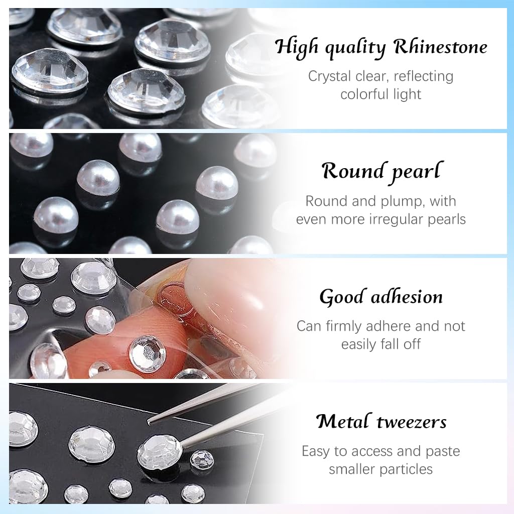 MAYCREATE® Face Rhinestones for Makeup, Self Adhesive Face Gems, Pearls Rhinestone Stickers Face Jewels, Raindrop Heart Face Crystal Stone with Tweezer for DIY Crafts (Assorted Sizes & Shapes)