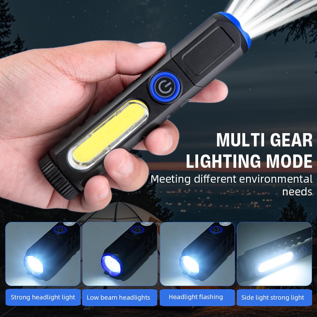 ELEPHANTBOAT USB Flashlight for Outdoor and Work Use with Magnetic Base | 4 Lighting Modes