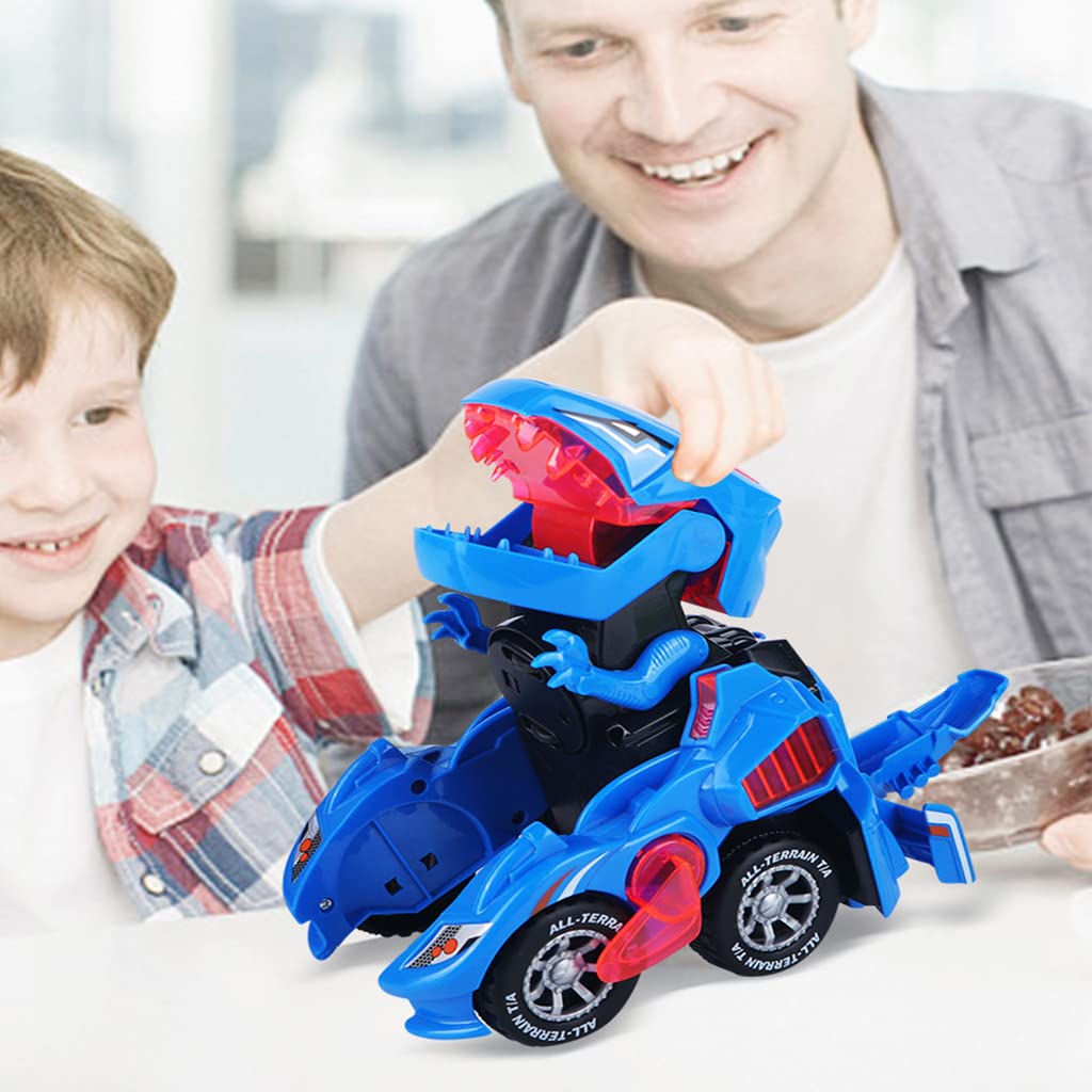 PATPAT Transformers Toys Transforming Dinosaur Car Toys, Transforming Dinosaur LED Car with Light and Music, 2 in 1 Automatic Dinosaur Transformer Car Toy, Dinosaur Toys for Kids Boys Girls - Blue