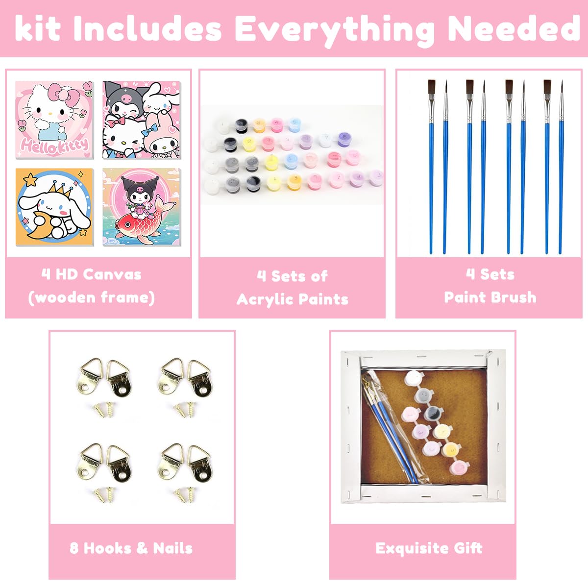 HASTHIP Paint by Numbers Kit for Wall Art with 7.8x7.8 in Canvases and Frame | DIY Gift