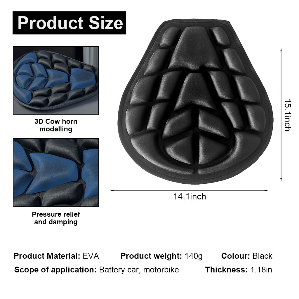STHIRA Motorcycle Seat Cushion for Long Rides with 36x37.5cm Gel Pad and Anti Slip Strap