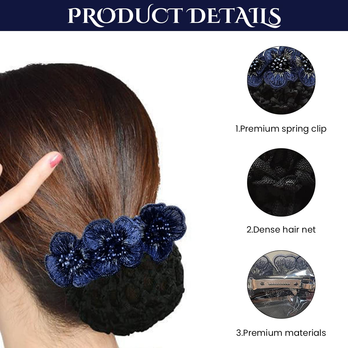 MAYCREATE Hair Snood Net for Work and Dance featuring Alloy Clip & Embroidery Flower Design
