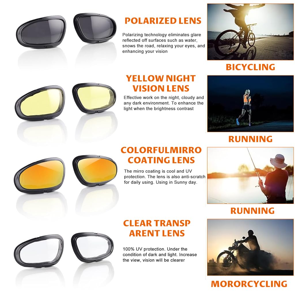 PROBEROS Polarized Motorcycle Riding Goggles for Men and Women with UV400 Protection | Magnetic Interchangeable Lenses and Shatter Resistant Design
