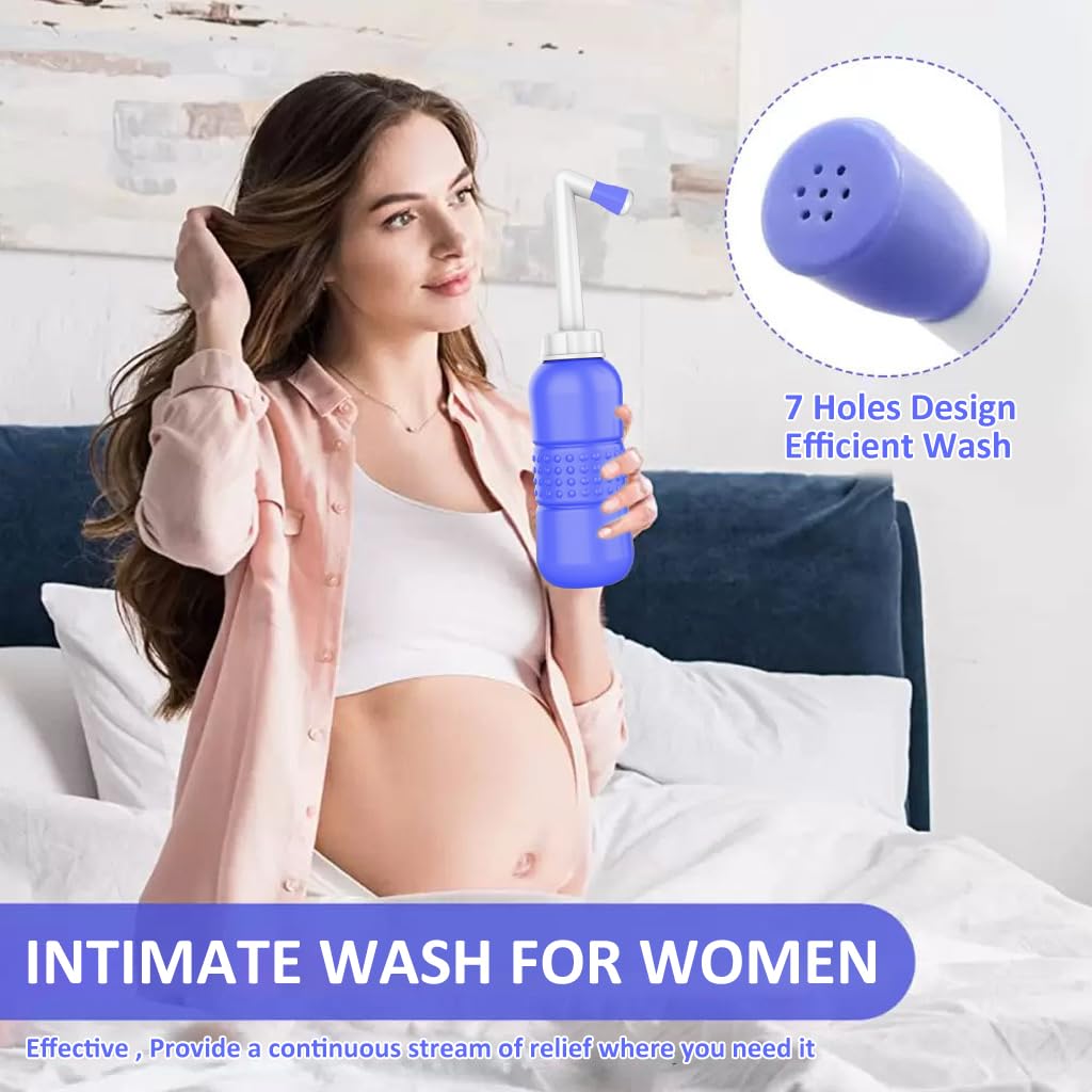 HANNEA Portable Bidet Spray for Toilet with 450ml Soft EVA Bottle featuring Angled Nozzle | Travel and Postpartum Hygiene