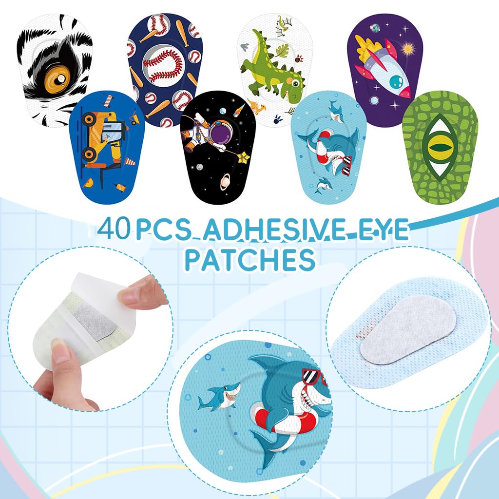 HANNEA Eye Patch for Kids with 40 Cartoon Designs and Self Adhesive Cotton Pads | 1.96x2.9 in
