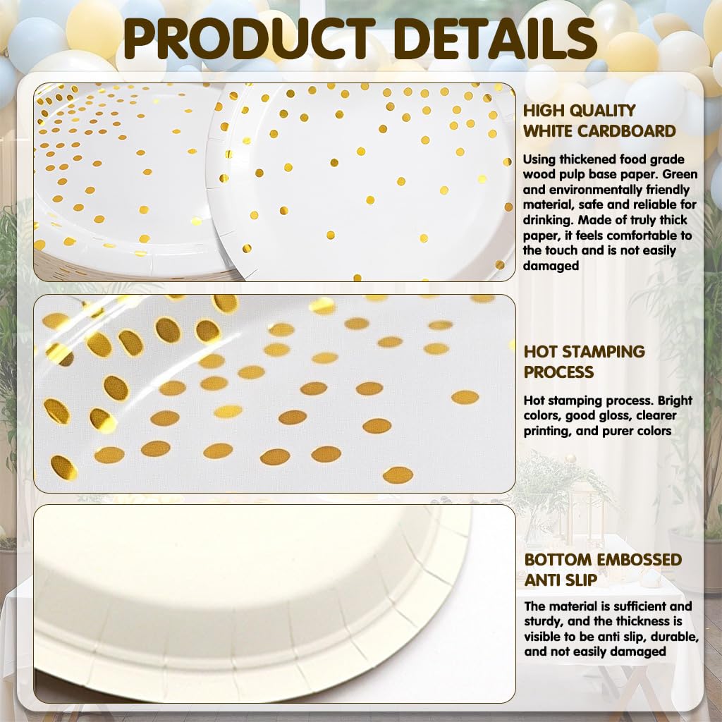 Supvox Party Dinnerware Kit for 10 with 7 and 9 in Golden Dotted Plates | 20 Tissues Included
