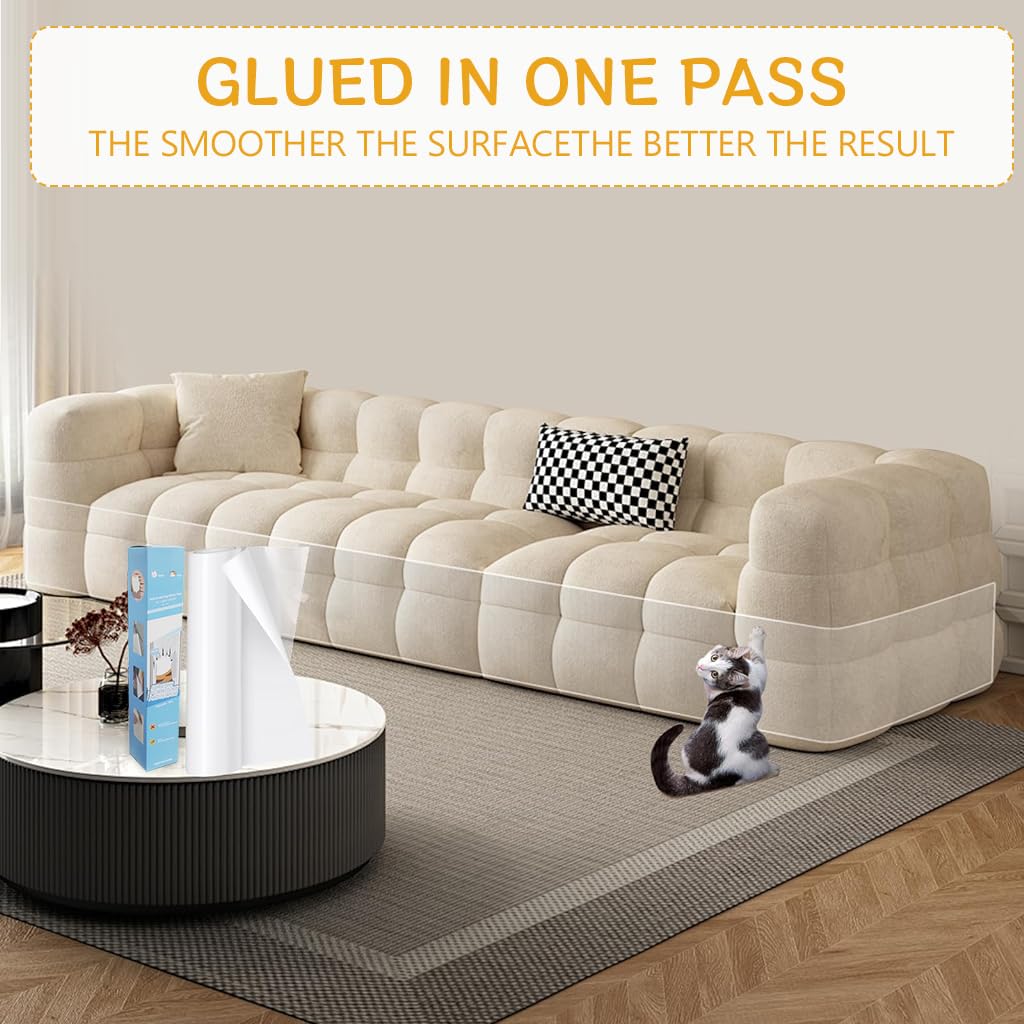 Qpets® Thicken Leather Couch Protector Sticker 11.8x118 Inches Transparent Thicken Furniture Anti-Scratch Protective Sticker Cuttable Leather Couch Protector Stickerfor Families with Cats, Dogs