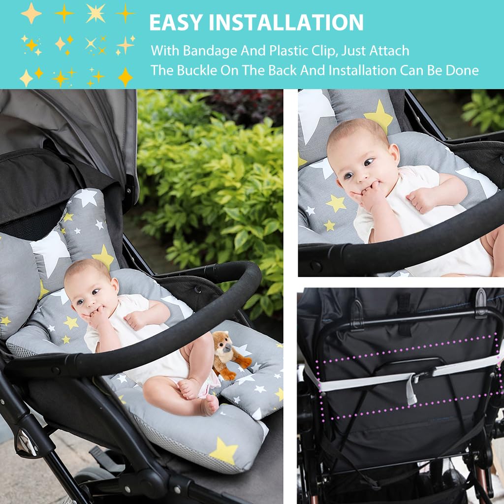 ZIBUYU® Baby Stroller Seat Cushion Pushchair Seat Liner 3D Air Mesh Pram Soft Baby Stroller Cushion Seat Pad Star Print Baby Stroller Cushion Pad Stroller Accessories for Baby (Universal Fit) - Grey