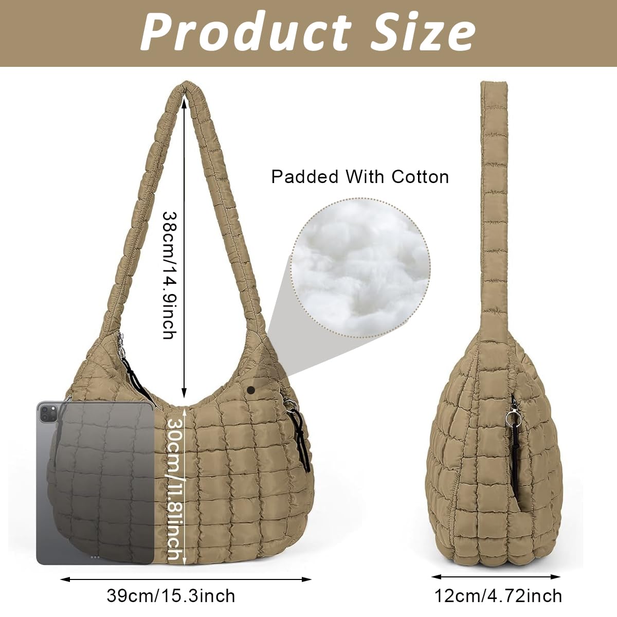 PALAY Soft Tote Bag for Work and Travel featuring Quilted Puffy Design in Brown | Versatile Shoulder and Crossbody Carryall