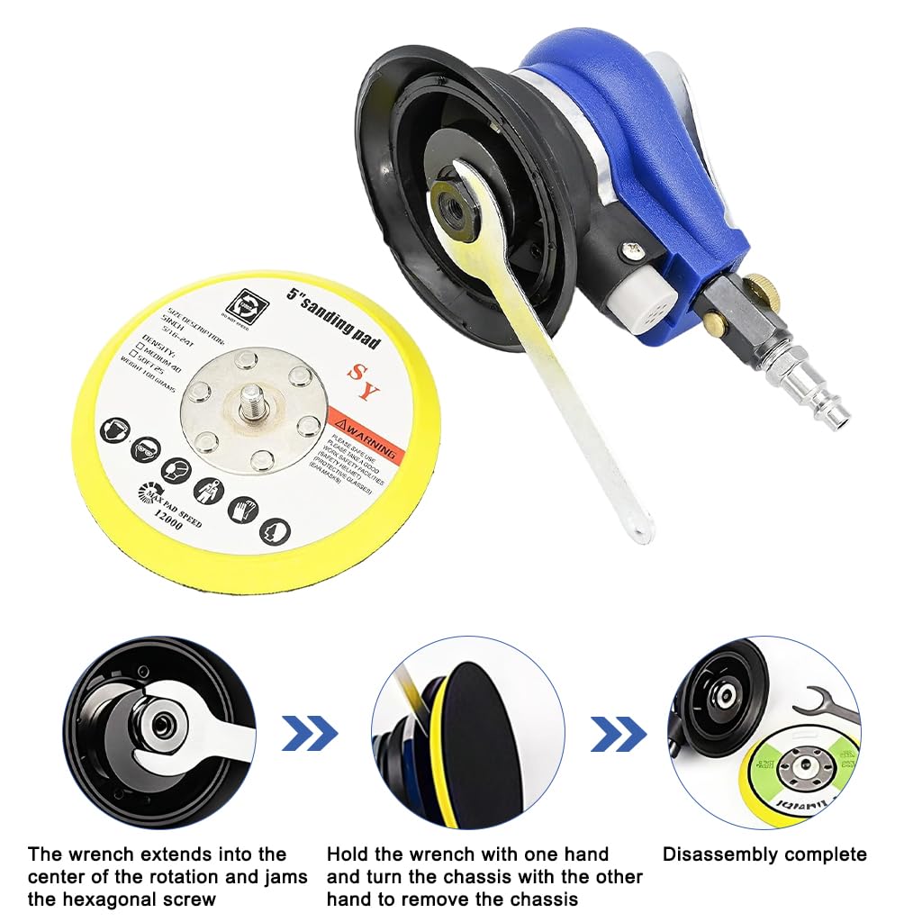 STHIRA Pneumatic Sander for Woodworking and Automotive Use featuring 5 Inch Orbital Action | Ergonomic Grip
