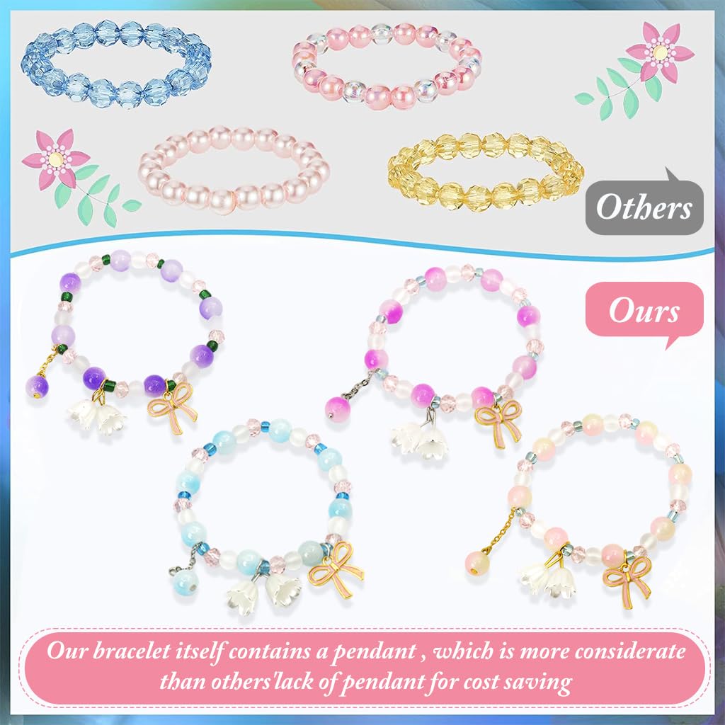 SANNIDHI Crystal Beads Bracelet Set for Girls with Bowknot and Orchid Charm | 12PCS Gift