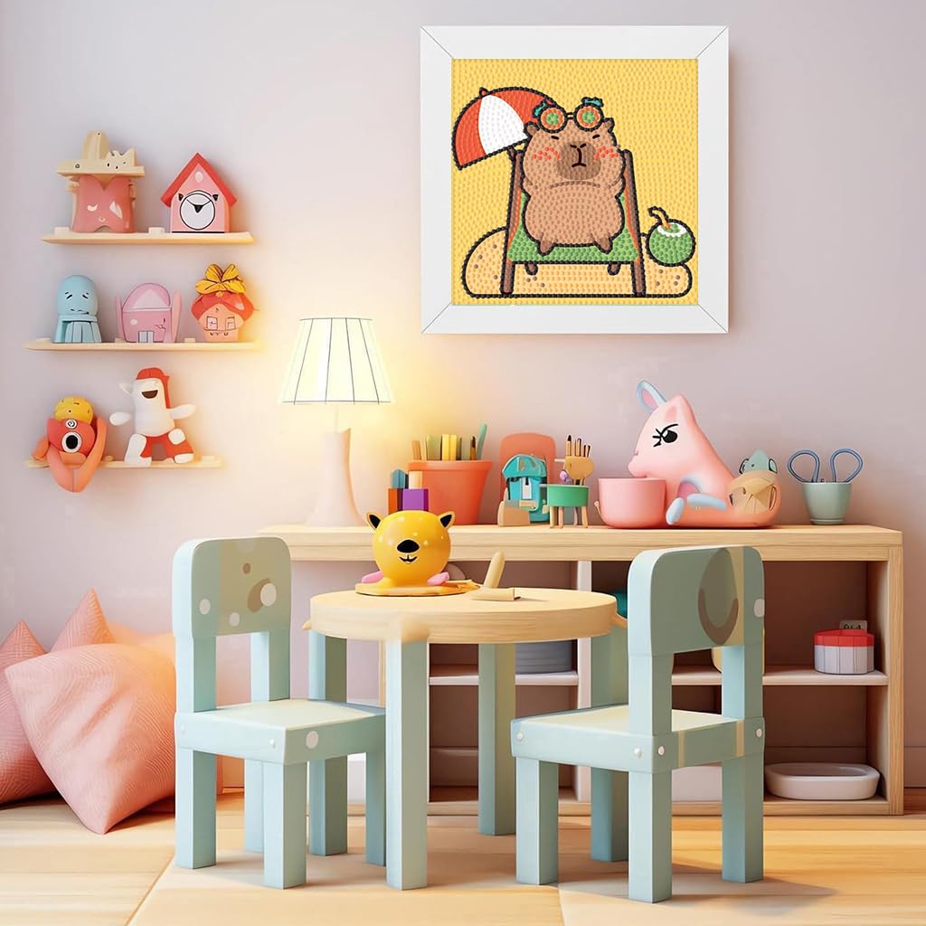 PATPAT DIY Diamond Painting Art Kit for Kids 7 Inches with Wooden Frame and Cute Capybara Design
