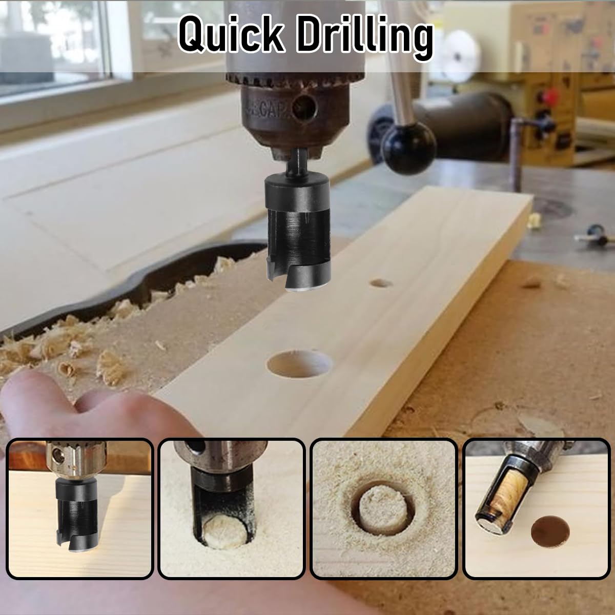 Serplex Woodworking Drill Bit Set for Power Drills with 8 pcs and Universal Hex Shank | High Carbon Steel