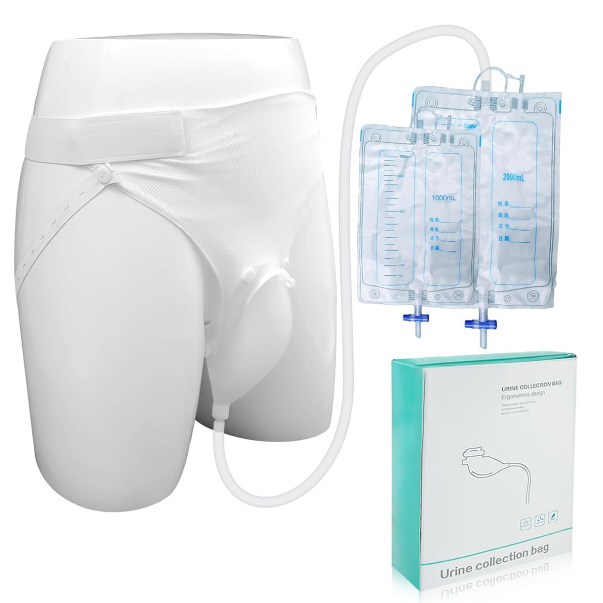 HANNEA® Urinal for Men, Urine Collect Bag, Reusable Silicone Urine Collector Portable Wearable Male Urinary Drainage Bag System for Adults, Elderly Men Type