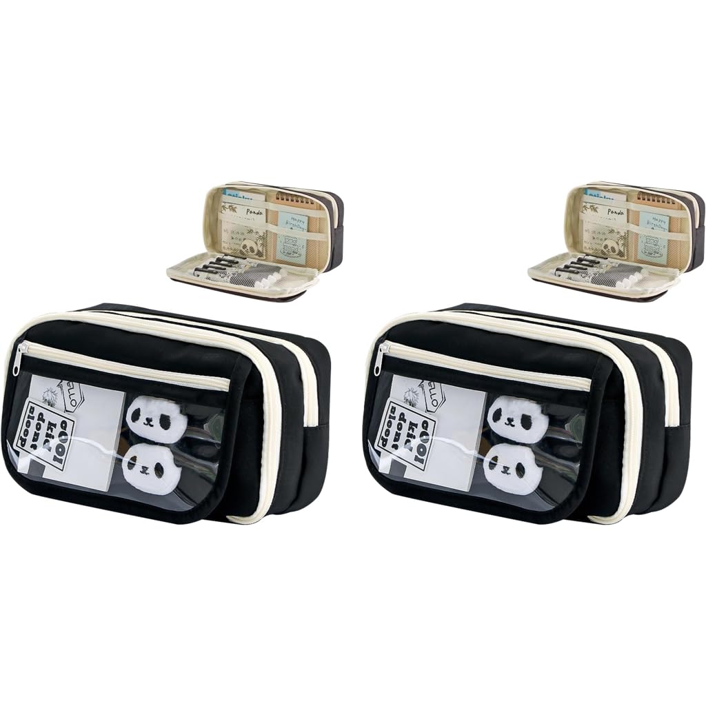 ZIBUYU Student Pencil Pouch for School and Office with Multi Layer Mesh Pockets Black 2 PCS