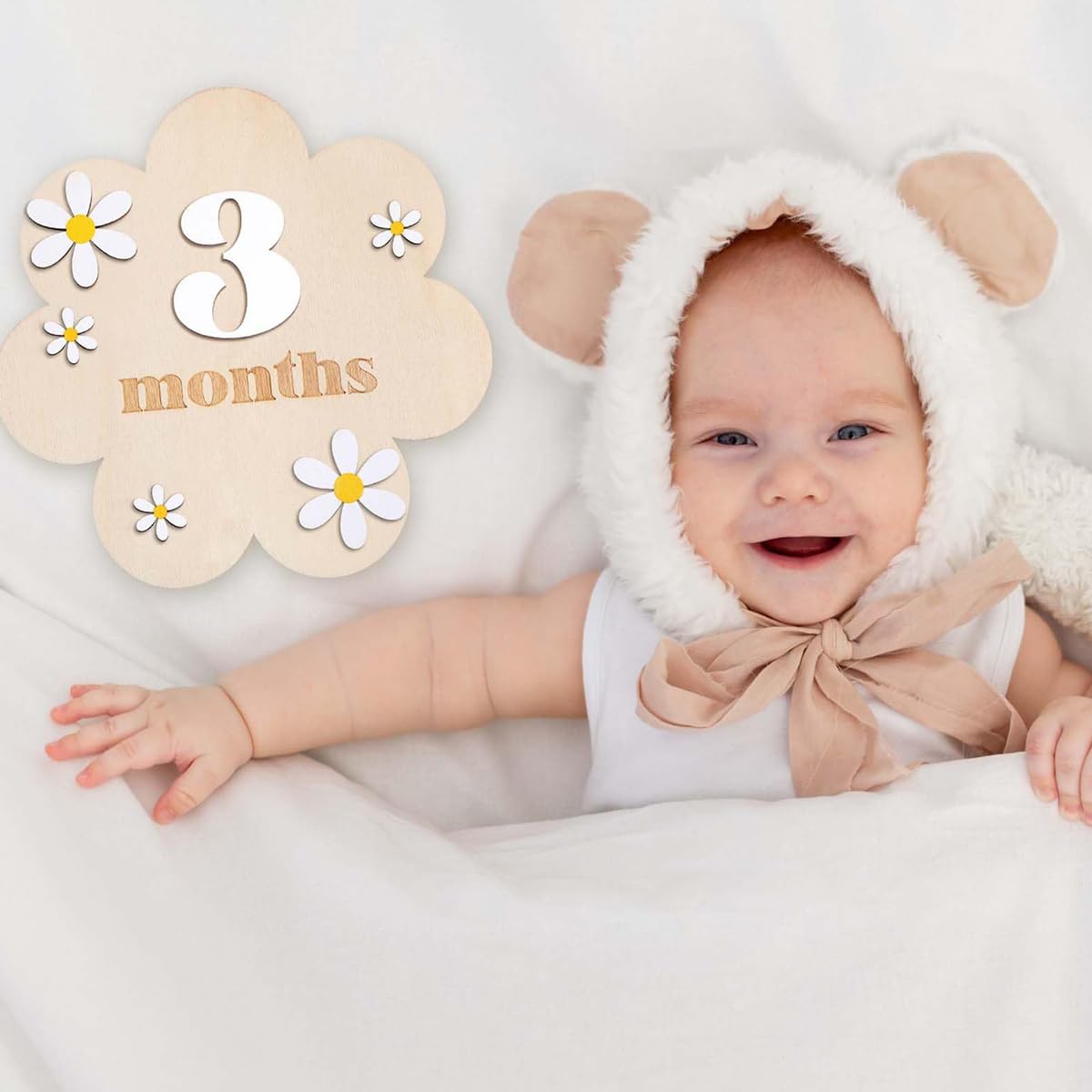 SNOWIE SOFT Floral Wooden Monthly Milestone Board for Newborn Photos with 0–9 Plates | White Nursery Prop