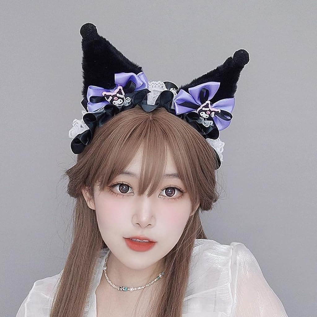 PATPAT Kuromi Headband for Girls featuring Kawaii Cat Ears and Bow | Cosplay Party Accessory