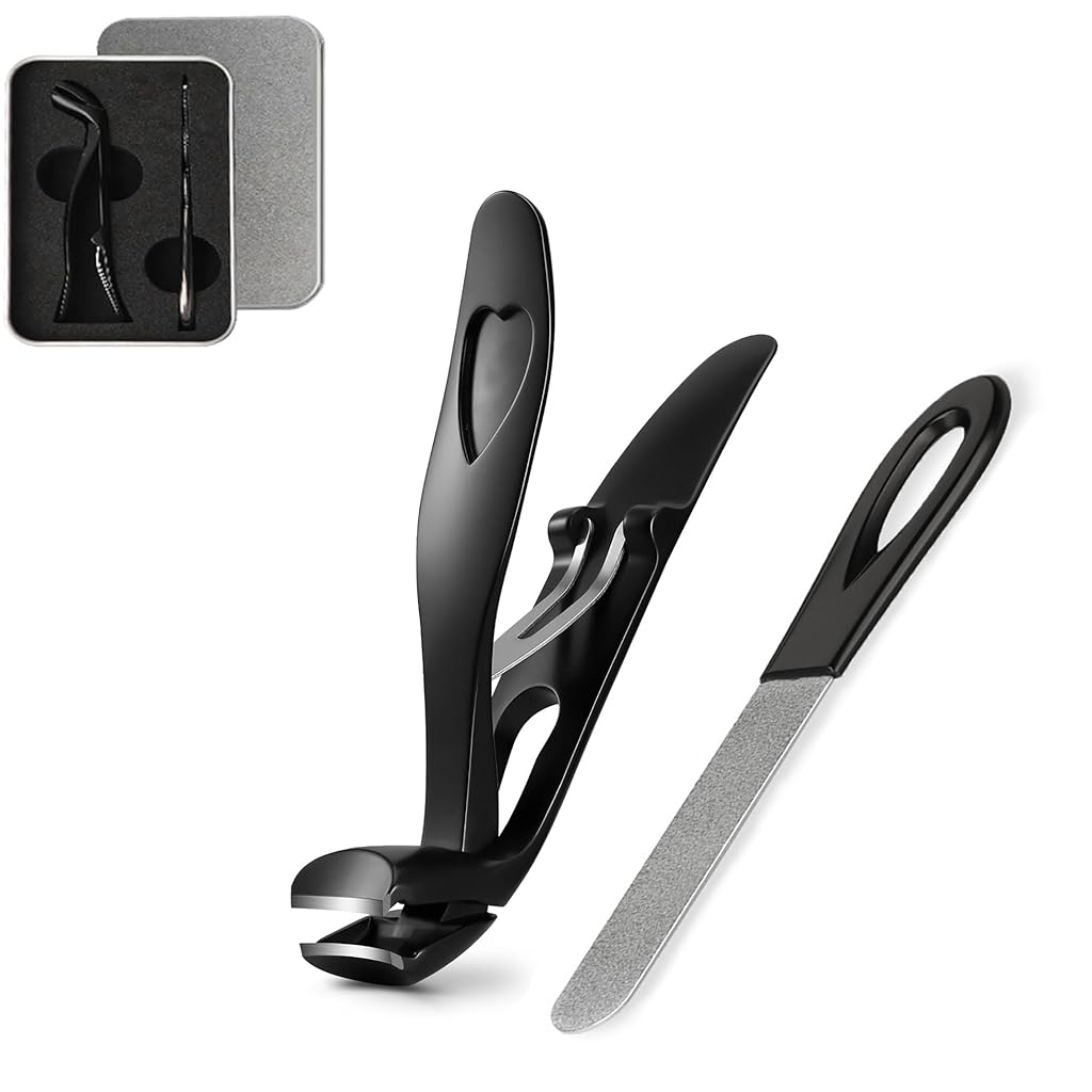 MAYCREATE Nail Clipper for Seniors Toe Nail Clipper and Nail Filer Thick Nail Clipper Stainless Steel Bended Wide Open Clipper Spring Loaded Design Travel Nail Clipper Set with Storage Box