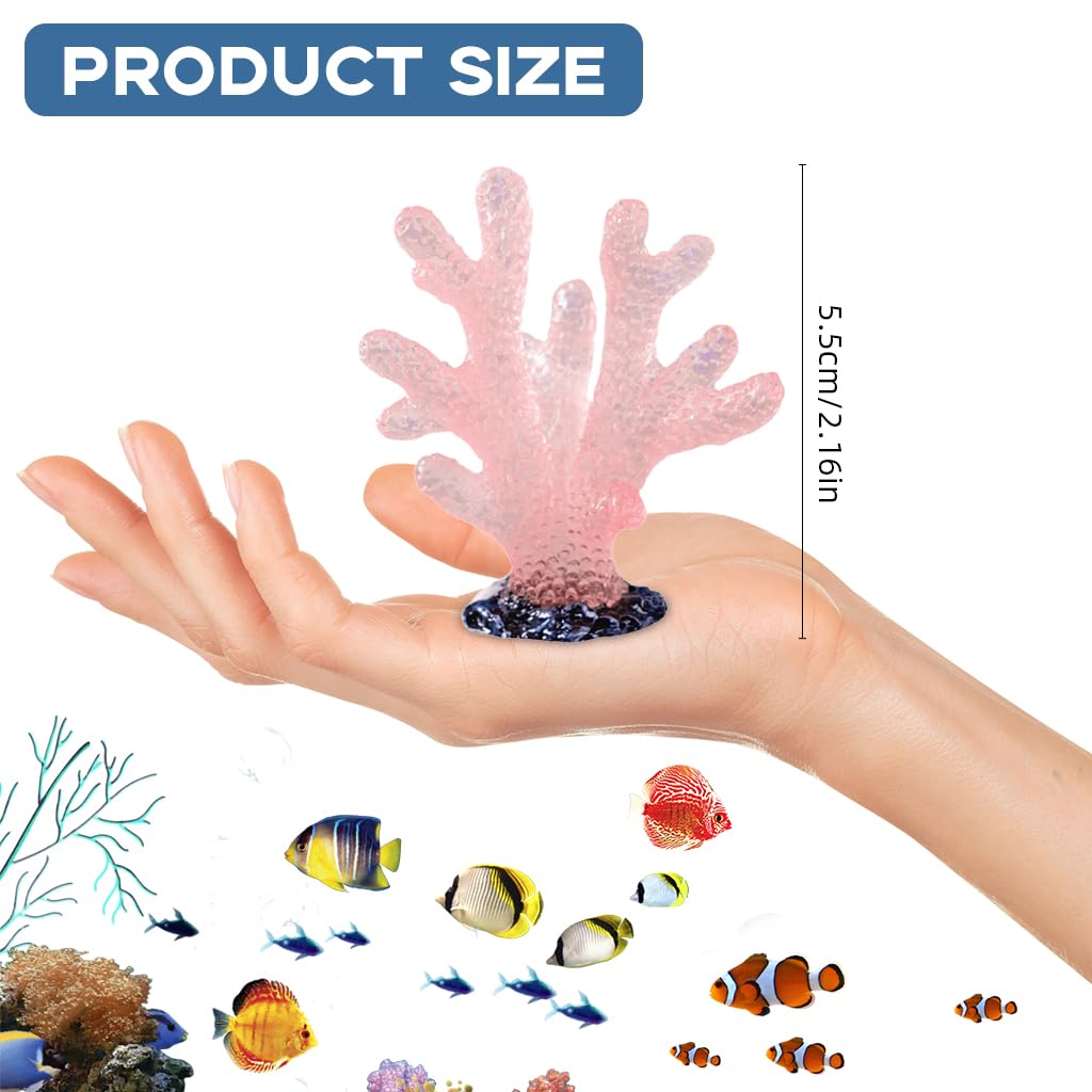 Qpets Aquarium Coral Ornament for Fish Tank with Glow-in-the-Dark Resin Pink 1.85 in | Desk Decor