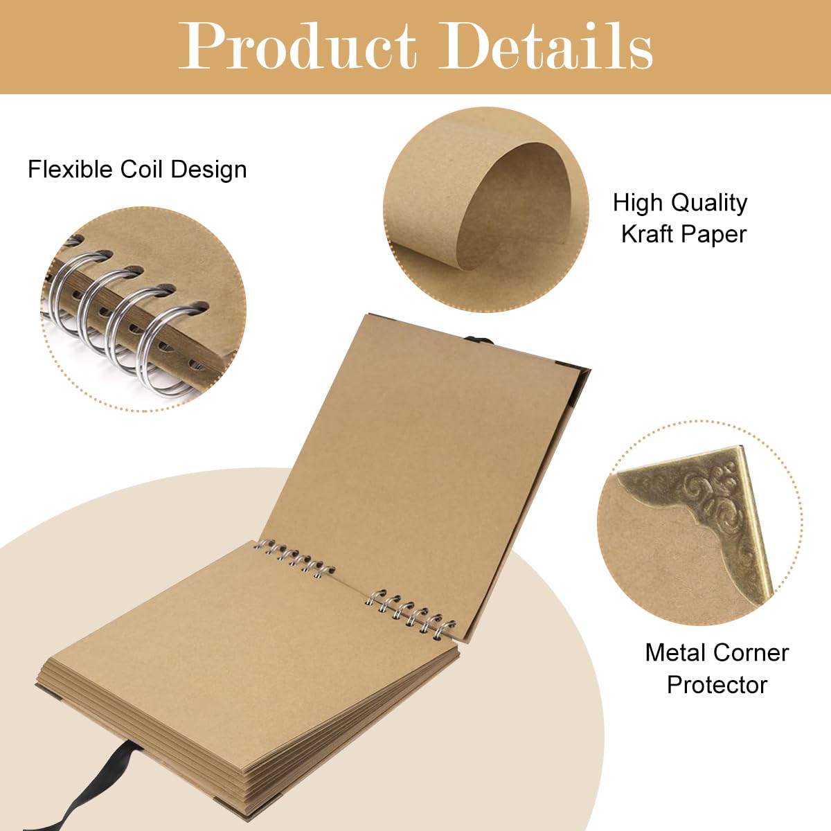 HASTHIP Scrapbook Album 8x8 with 60 Blank Pages for DIY Art and Baby Milestone Memories | 3PCS