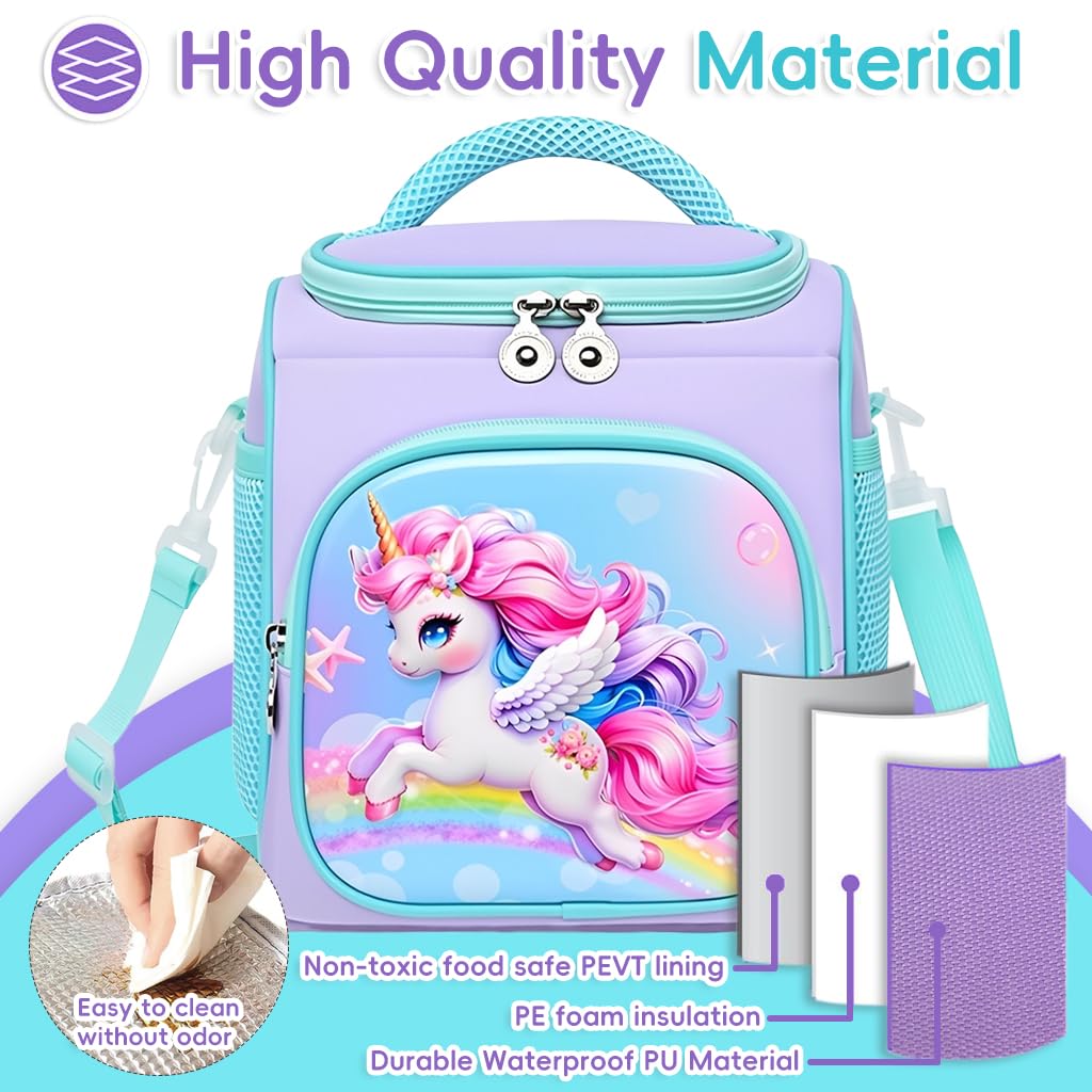 Supvox Lunch Bag for Kids Girls featuring Thermal Insulation and 9.8x8.2x6.3 in Size | Cute Unicorn Design