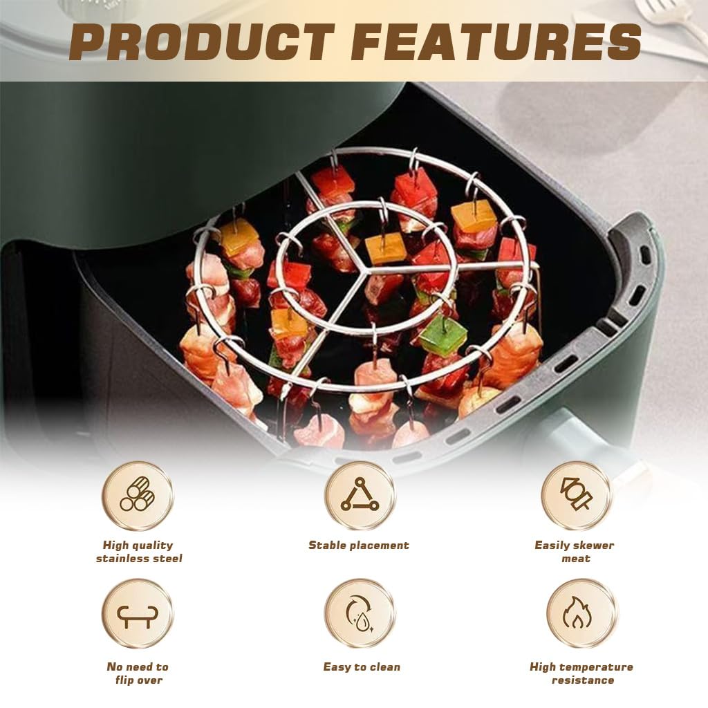 Supvox Round Kebabs Skewer Racks for Air Fryer with 30 Skewers featuring Hanging Stainless Steel Design