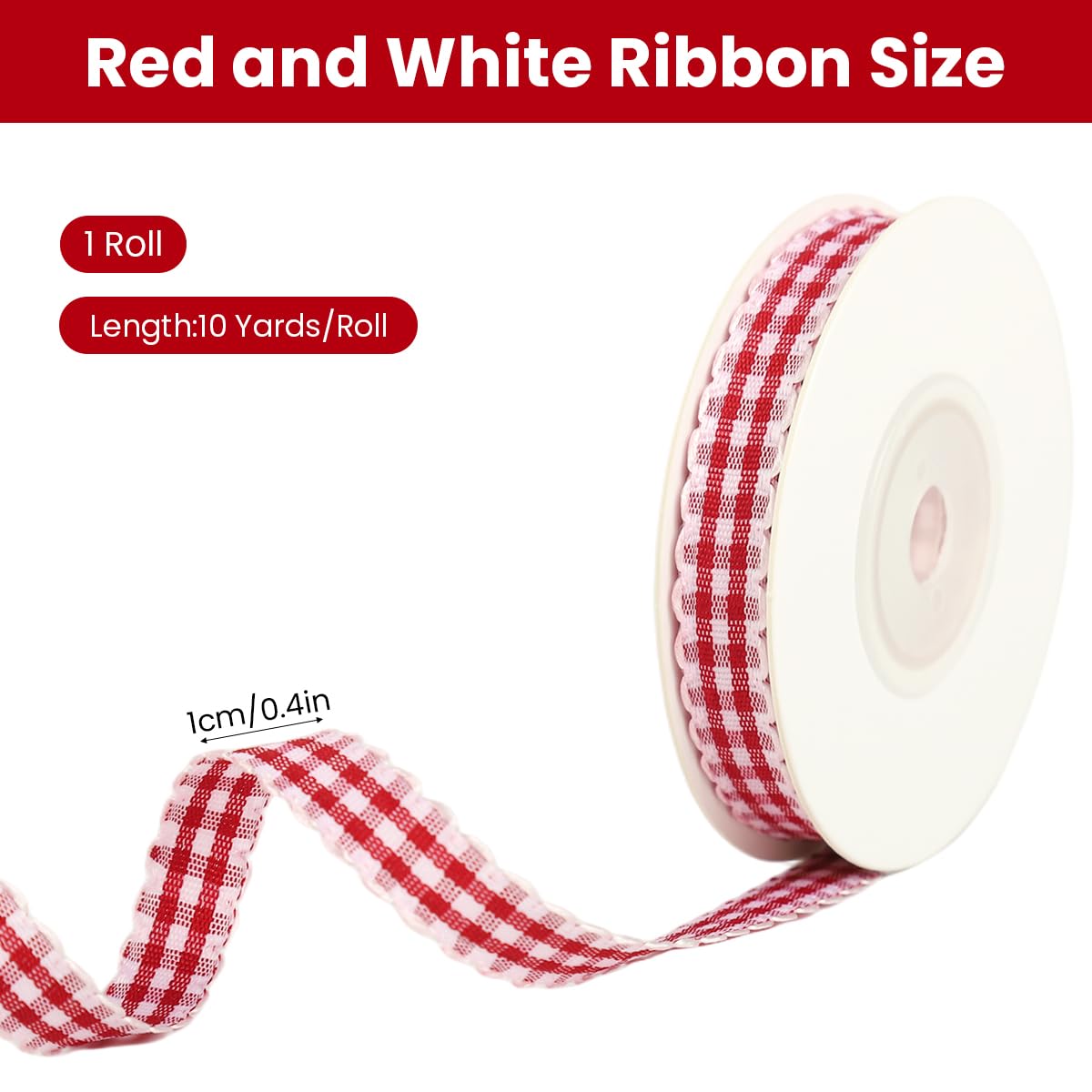HASTHIP Gingham Plaid Ribbon for Gift Wrapping and DIY Crafts featuring Refined Edge 1cm x 10 Yards | Red and White Checked Decor