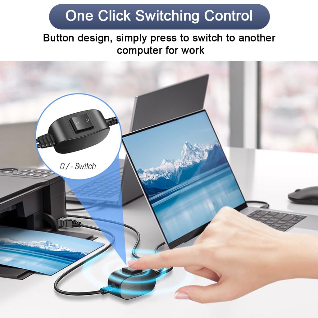 Verilux USB Printer Cable for Dual Device Connection with Switch Controller 6.6ft | 480 Mbps Data Transfer