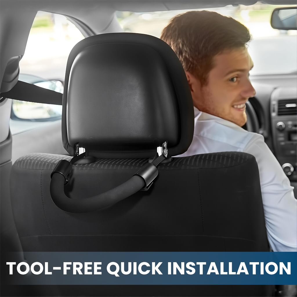 ZIBUYU Car Mobility Aid for Easy Vehicle Access featuring Tool Free Headrest Strap | 39x2.5x2.5cm Soft EVA and ABS Grip for Adults and Seniors