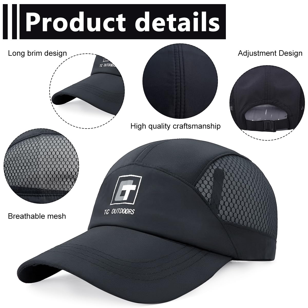 GUSTAVE Sport Baseball Cap for Running and Outdoor Use with Breathable Mesh 22–23.6 in Adjustable Blue