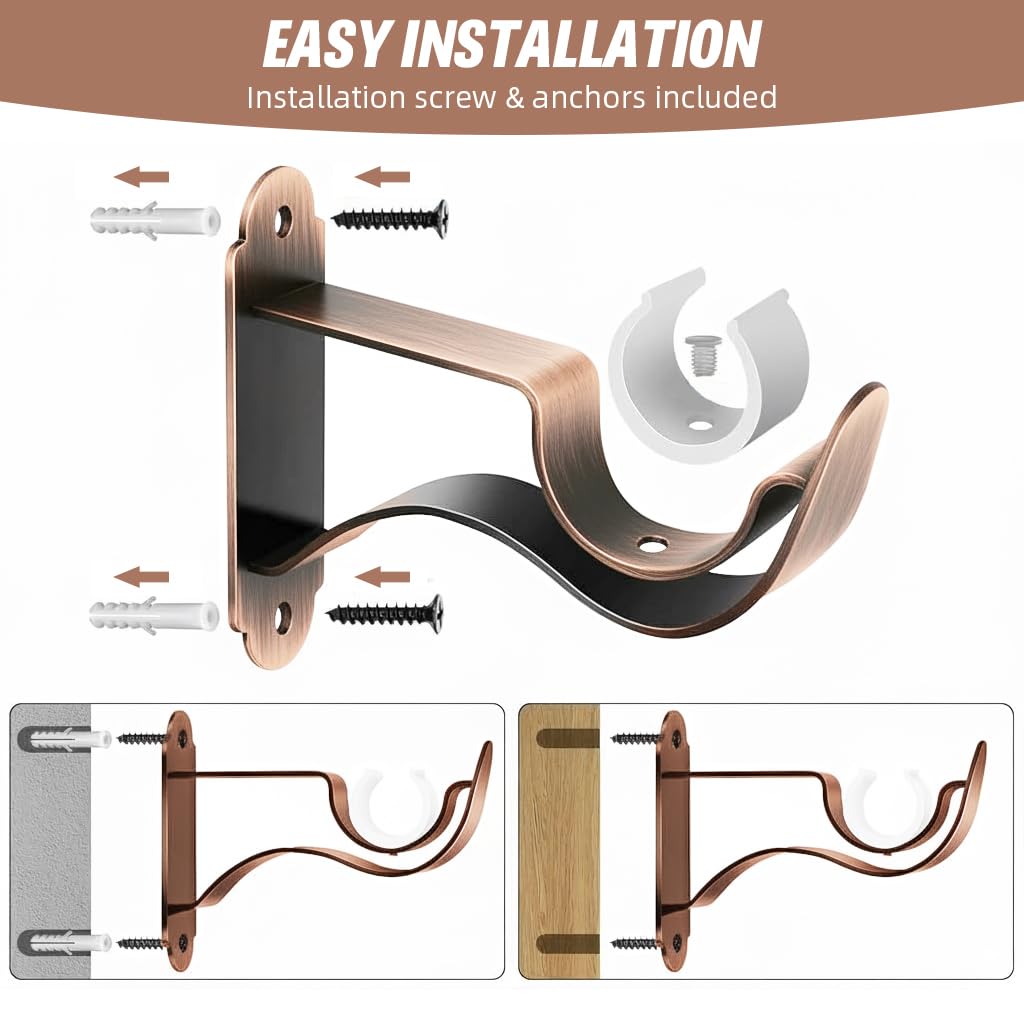 HASTHIP Curtain Rod Holders for 28mm Rods featuring Reinforced Metal Wall Brackets | 4Pcs Set