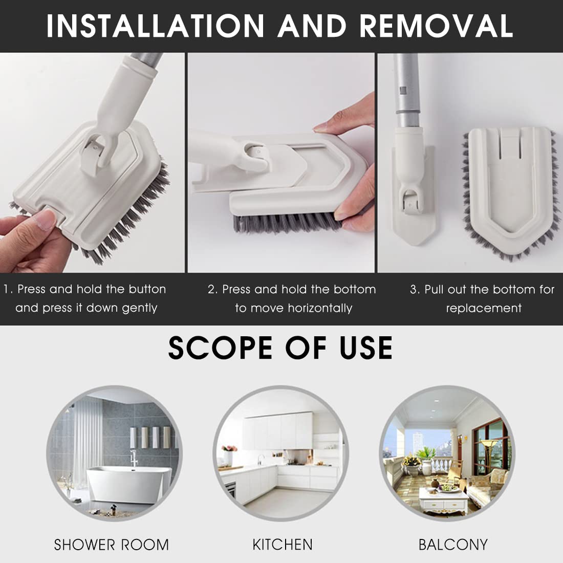 HASTHIP Bathroom Cleaning Brush with 39 in Extendable Handle and 180° Rotating Head for Shower & Floor Cleaning | Includes Soft and Scrub Brush