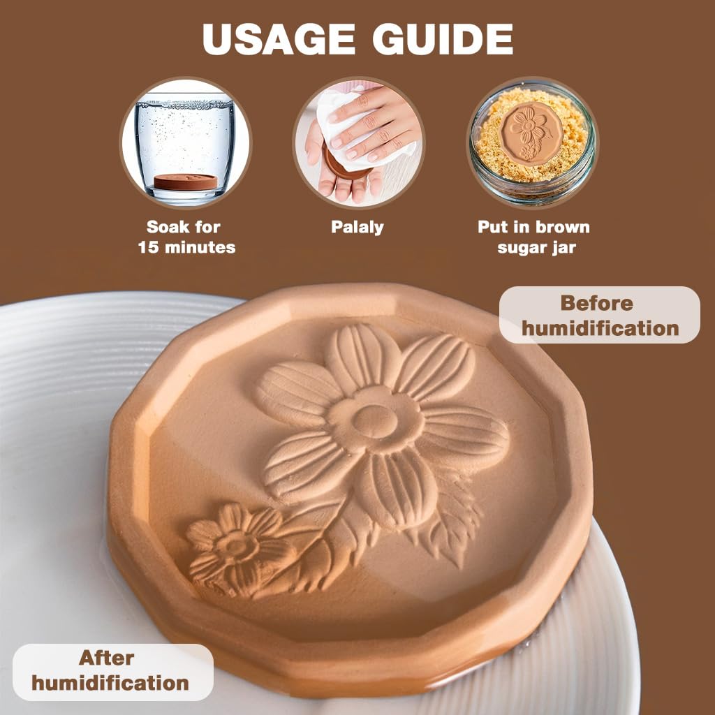 Supvox Brown Sugar Saver Set for Food Storage with 2 Terracotta Discs 2.3 in | Reusable & Food Safe