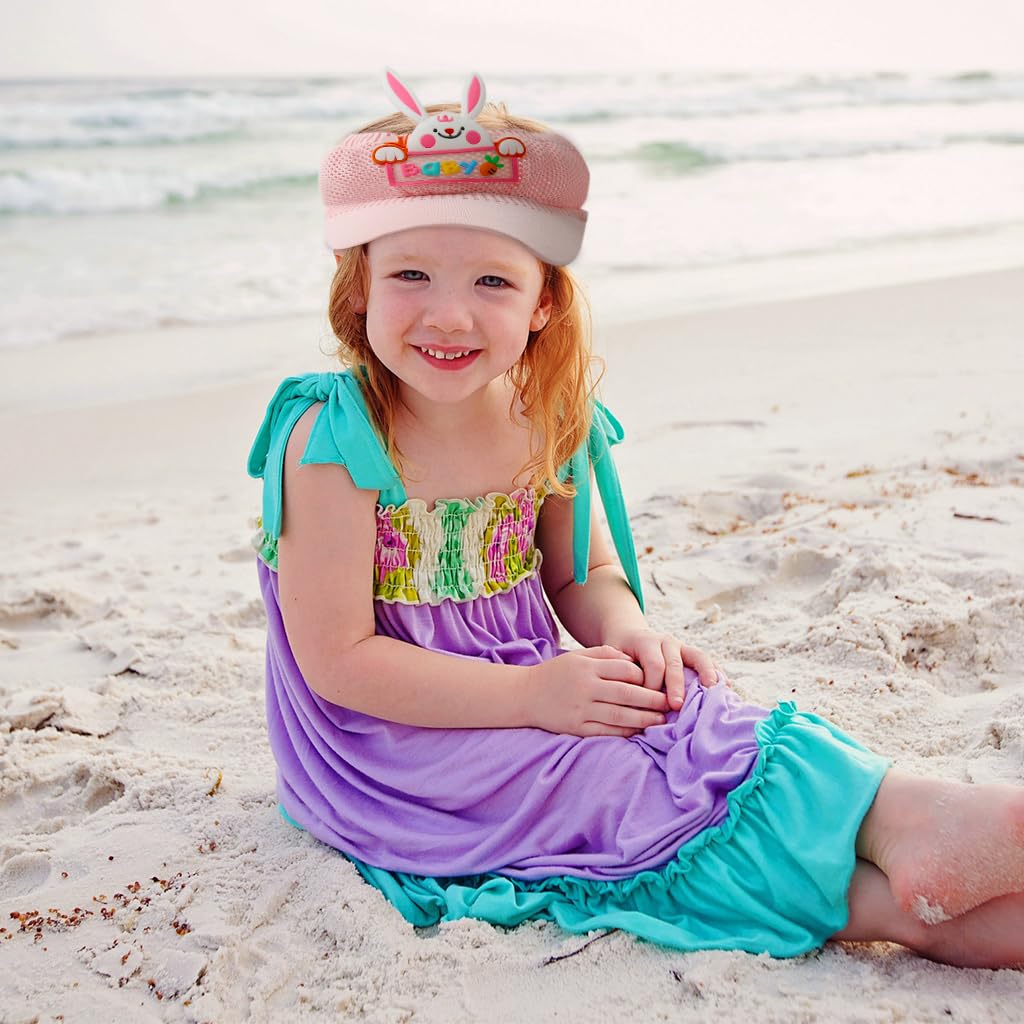 SNOWIE SOFT Sun Hat for Kids with Wide Brim and Stretchy Knit Fit 47–53cm | Pink Bunny Visor